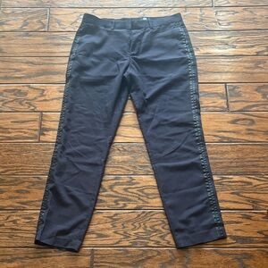 Elegant Men's Dark Blue Trousers with Black Accents Tuxedo style.